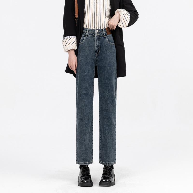 

Прямые джинсовые новые повседневные широкие брюки с высокой талией в стиле ретро для женщин 2XL темно-синий