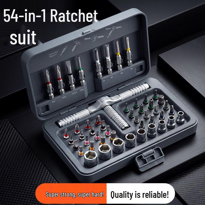 54-in-1 Ratchet Wrench Set: Comprehensive Tool for Motorcycle, Car, and Household Repairs.