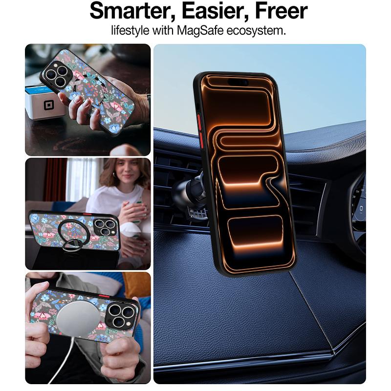 Magnetic Colorful Flower Phone Case For iPhone 17 15 16 Pro Max 14 13 Pro 17 For Magsafe Wireless Charge Soft Edge Hard PC Cover