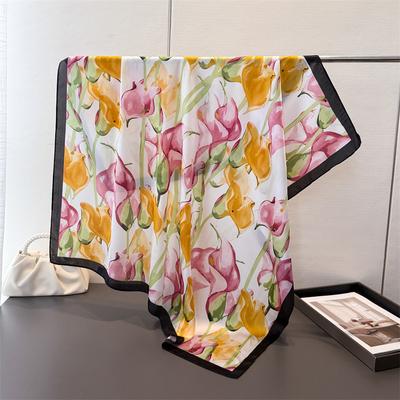 Fresh Literary And Artistic Satin Simulation Silk Printing Large Square Scarf Silk Scarf Shawl Headscarf Neck Protection Scarf Neck Decoration Scarf