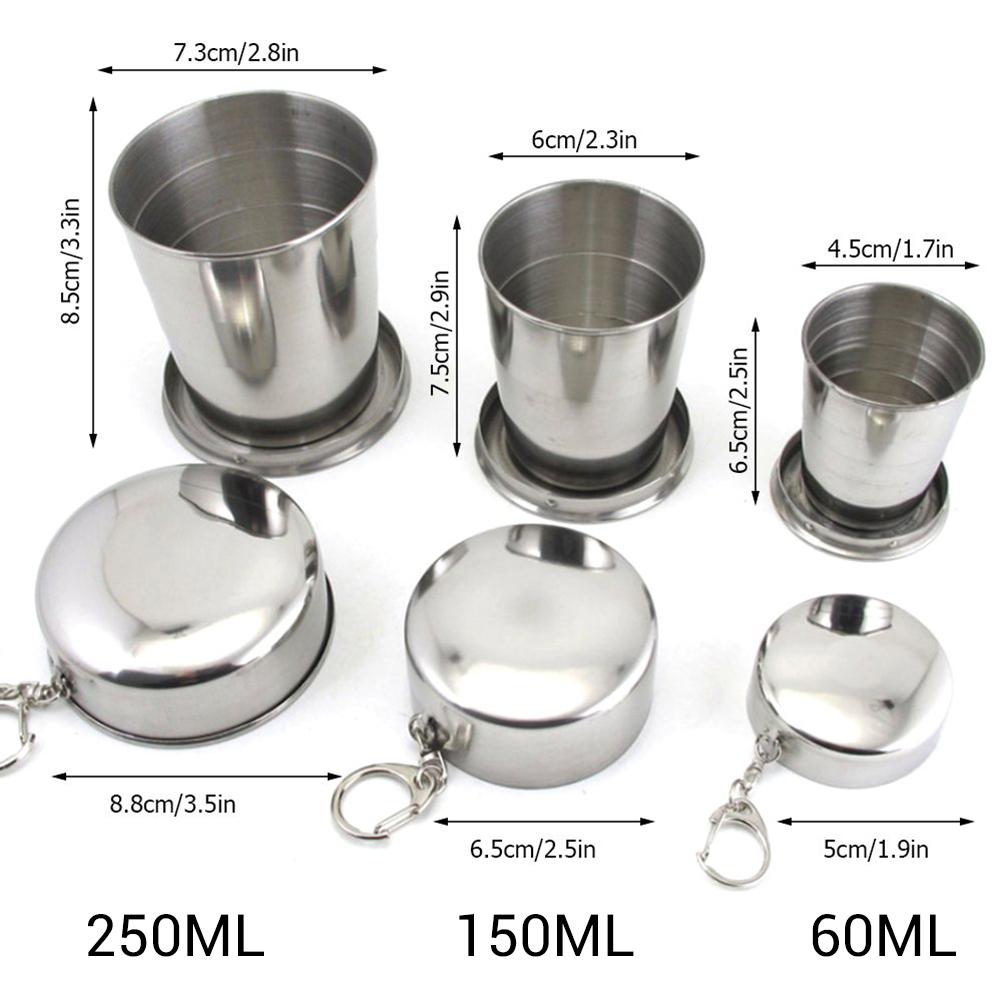 Stainless Steel Folding Cup Camping Mug Portable Outdoor Travel Collapsible Cup with Keychain
