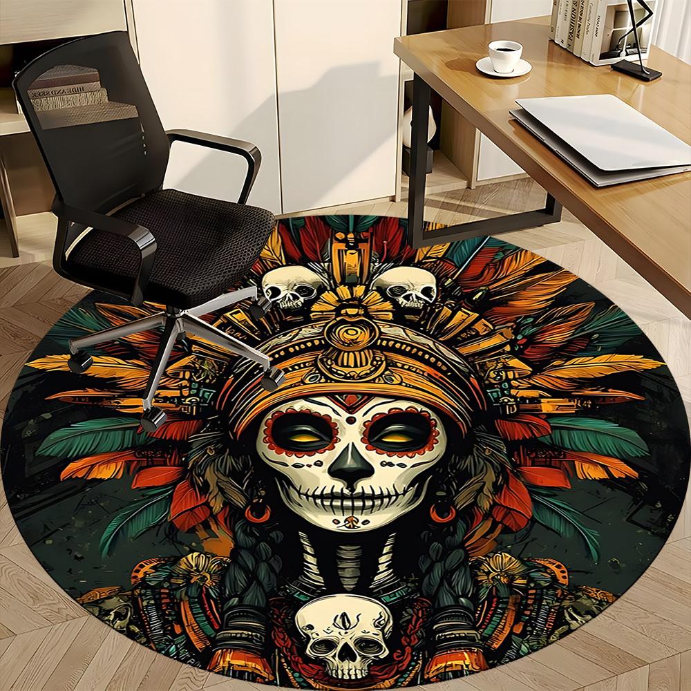 1pc Day of the Dead, Skull Office Round Area Rug, Under Office Chairs Bedroom Living Room Home Decor, Room Deco