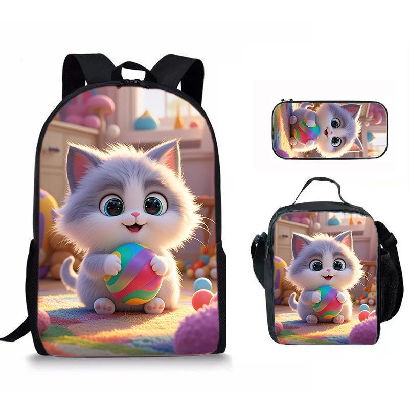 Classique Populaire Mignon Chat Chien Cheval Impression 3D 3 pièces/Ensemble Pupille Sacs d'école Sac à dos pour ordinateur portable Sac à dos Sac bandoulière Sac à lunch Trousse à crayons