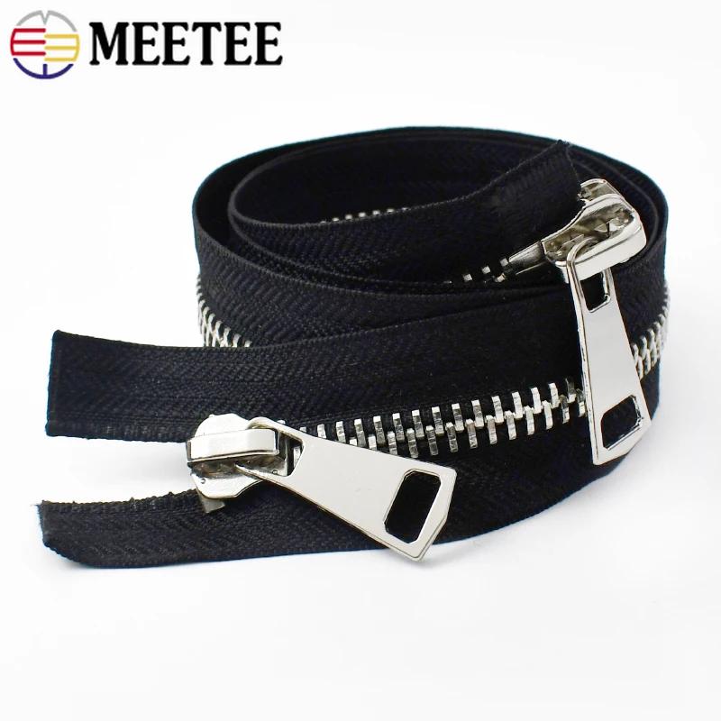 Meetee 8# Metal Zipper 70/80/100/120cm Double Sliders Open End Zippers for Sewing Bag Jacket Coat Zip Repair Kit DIY Accessories
