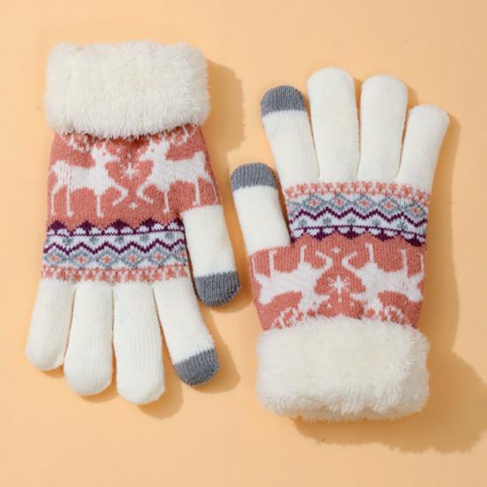 Winter Touchscreen Gloves Men Women Deer Pattern Knitted Warm Gloves Fleece Lined Thick Gloves with Fuzzy Cuffs for Indoor Outdoor Cycling