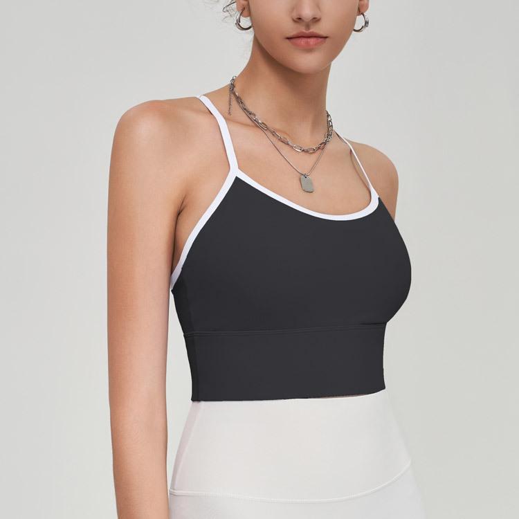 

Женский спортивный бюстгальтер весна-лето в двух тонах, слитный, с перекрещивающимися бретельками, для фитнеса и йоги S чёрный