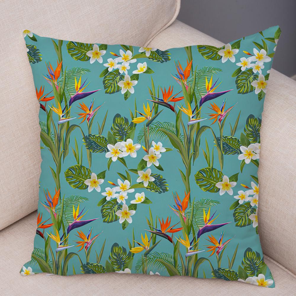 Tropical Floral Cushion Cover Plumeria Hibiscus Flower Print Soft Fabric Living Room Sofa Decor Pillow Case