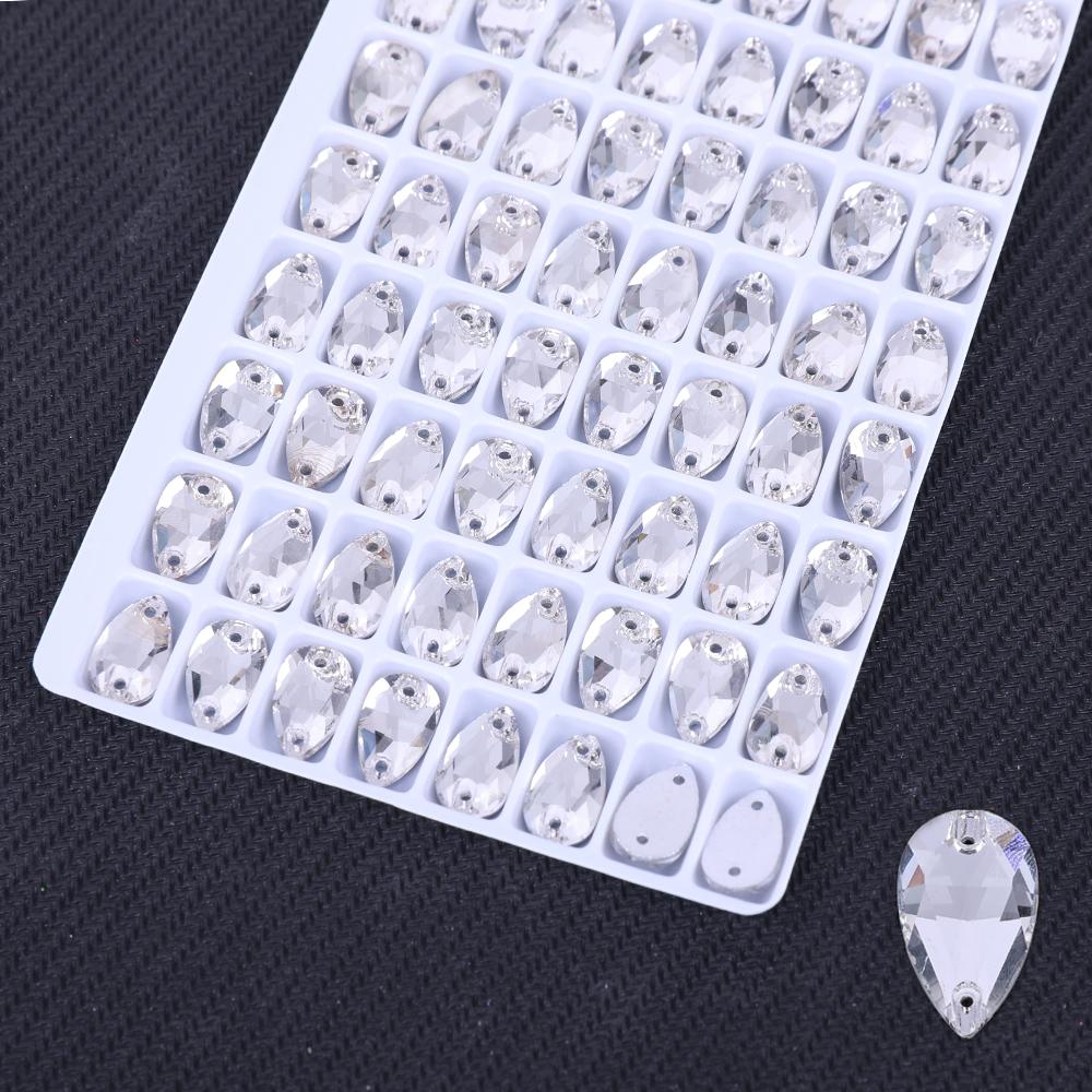 VC AB Color 12*7mm Waterdrop Flatback Sew-On Rhinestones Crystals Beads for Garment Dresses and Bags/Shoes 1&12*7mm 72pcs/tray