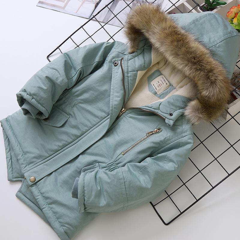 Girls Cotton-padded Coats Velvet and Thickened Winter Outerwear Fashion Hoodie Jacket Children Clothing