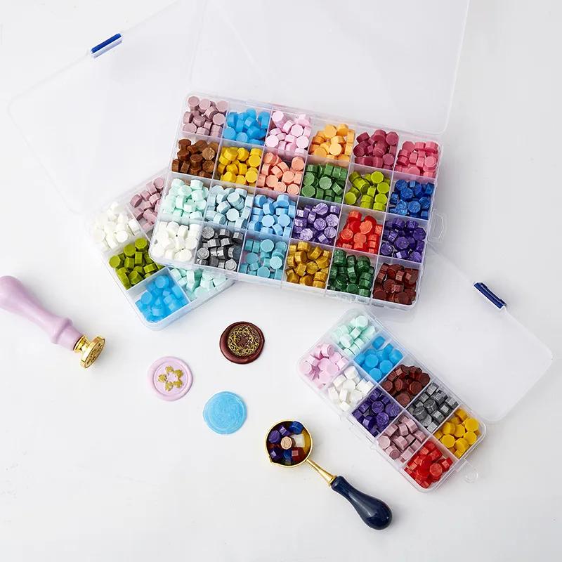 Custom Stamp Lacquer Wax Particles Box with Multi-color Sealing Wax Mixed with Octagonal Seal Wax Custom Stamp Matrimonio Gadget