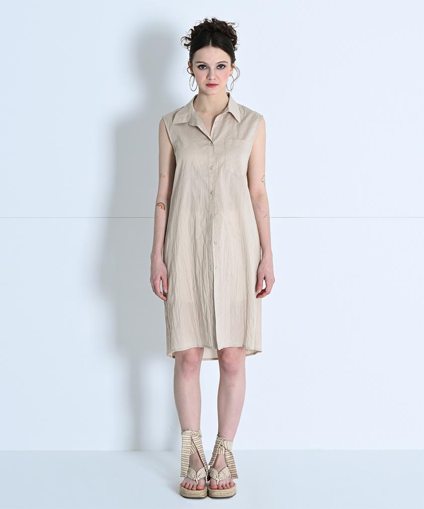 MAKE A TOAST Sleeveless Back-Point Shirt Dress Beige Mbcsop007Be
