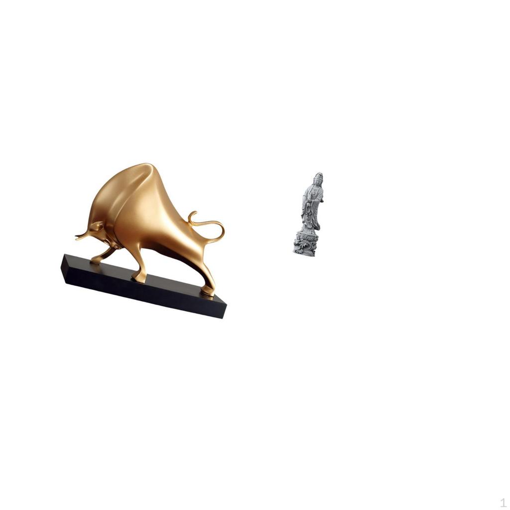 Abstract Ox Cattle Sculpture for Living Room Bedroom Entrance with Guan Yin Stone Statue Feng Shui