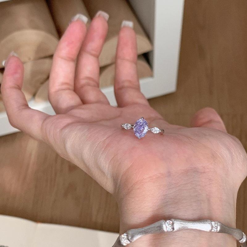 Light Luxury Exquisite High-Grade Purple Gas Donglai Translucent Purple Pigeon Egg Ring Niche Design Simple And Versatile Index Finger Ring