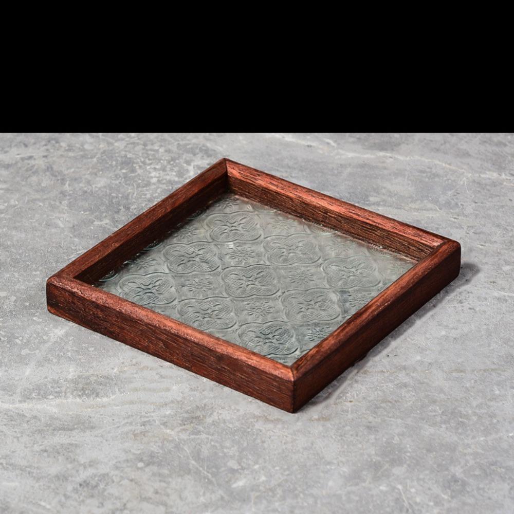 Simple Begonia Embossed Glass Tray Wooden Storage Display Plates Multi-Function Tea Tray  Desk