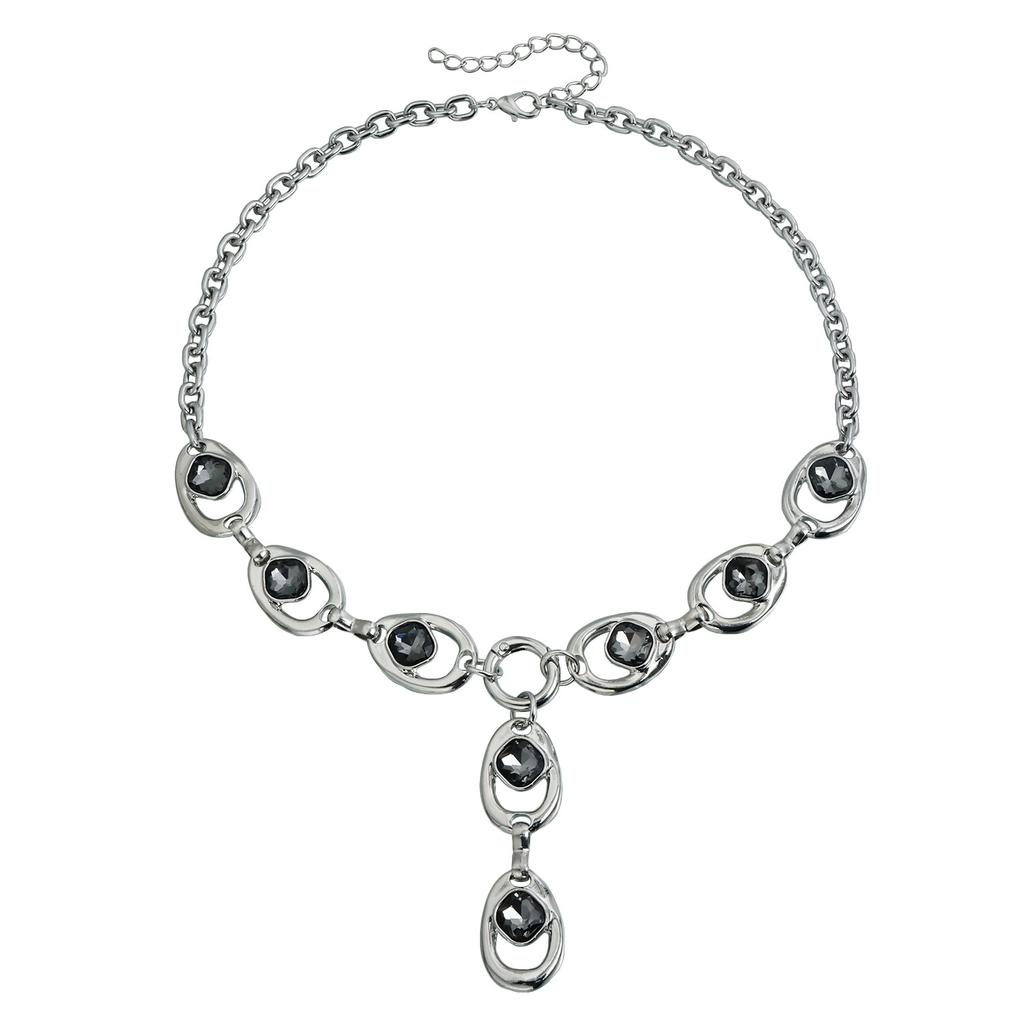 European and American Jewelry, Exaggerated Irregular Black Diamond Y-shaped Necklace, Heavy Metal Party Dress Accessories