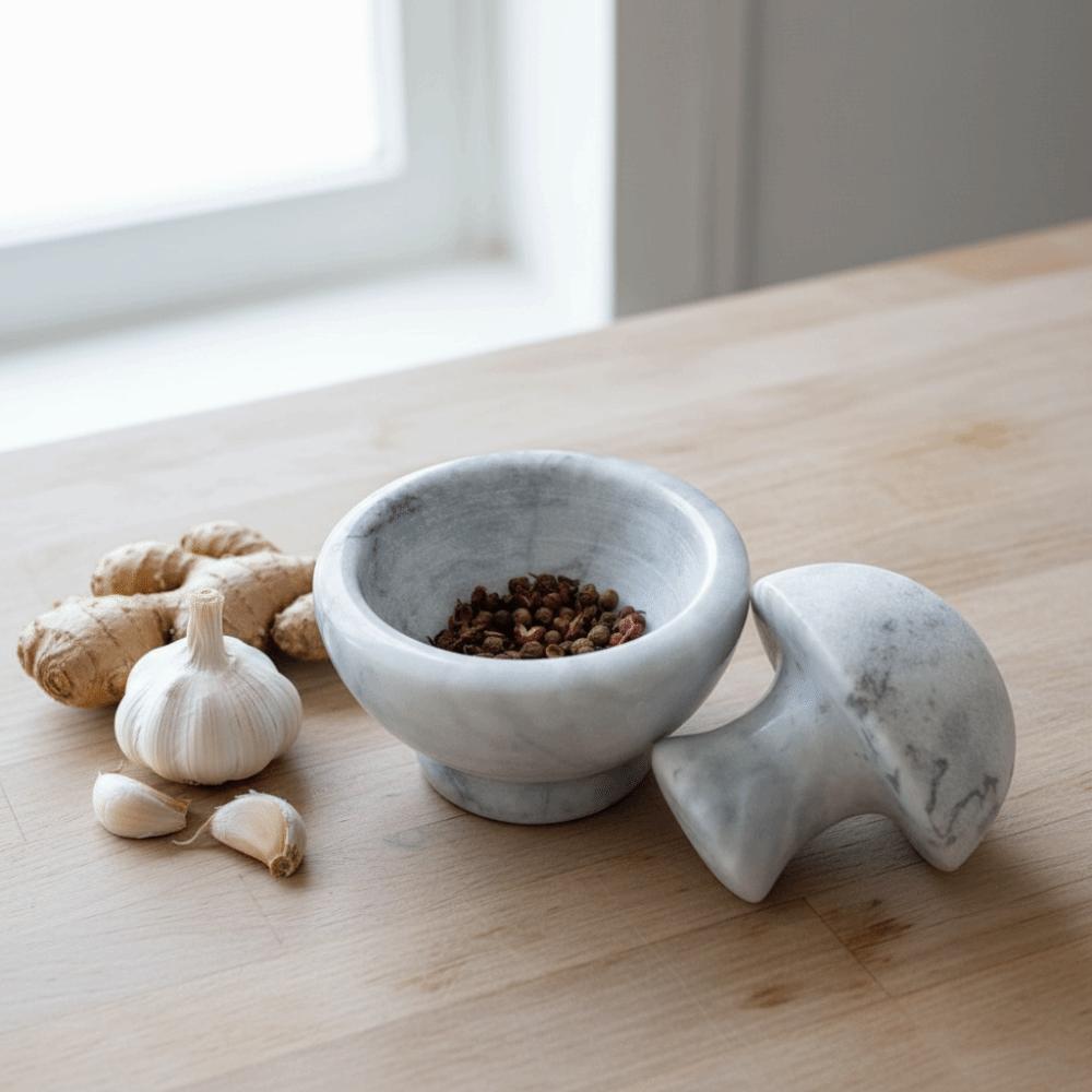 Multi-functional Manual Marble Garlic Mortar Mushroom Pestle Retro Garlic Grinder Household Mini Herbs Grind Bowl Restaurant