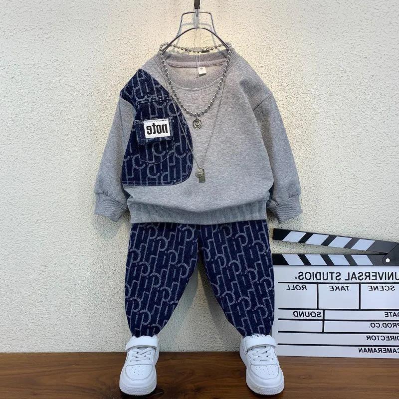 2023 Koreanischer Stil Jungen Frühling-Herbst Mode Streetwear Zweiteiliges Set