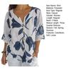 Women Spring Summer Shirt V Neck Single-breasted Contrast Color Leaf Printed Three Quarter Sleeve Loose Retro Thin Soft Breathable Lady Blouse