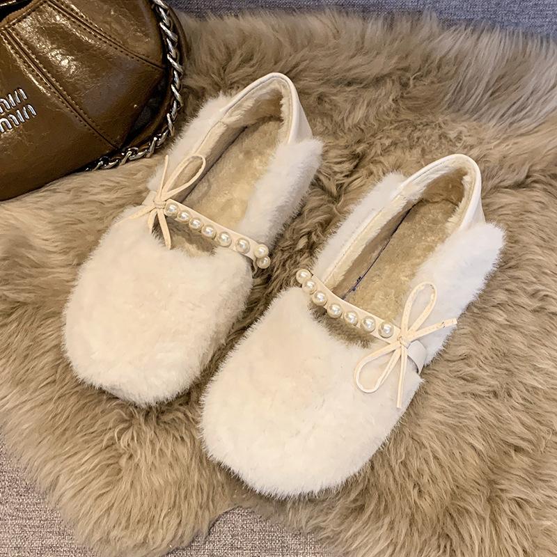 Mao Mao shoes women wear 2025 new autumn and winter cotton shoes plush Internet celebrities pedal small fragrant plush bean shoes