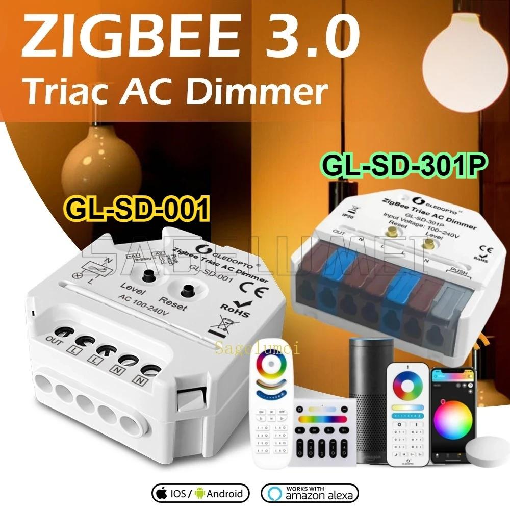 GL-SD-301P/001 Gledopto Triac AC Dimmer Zigbee 3.0 Ultra Mini LED Dimmbar Taster App Sprachsteuerung Hu/e Tuya Alexa Smart