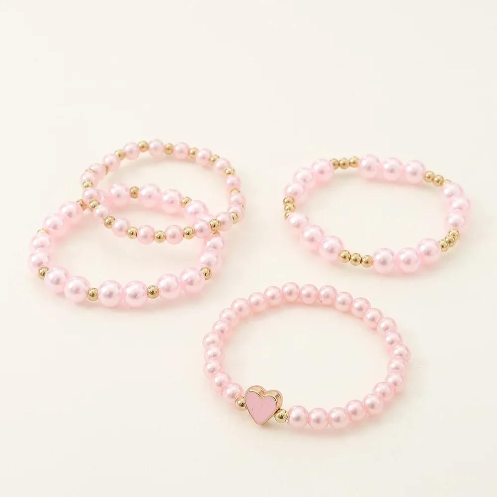 European and American New Children's Zircon Bracelet suit Little Girl Girl Love Oil Dropping Small Gold Beads Fashion Simple Four