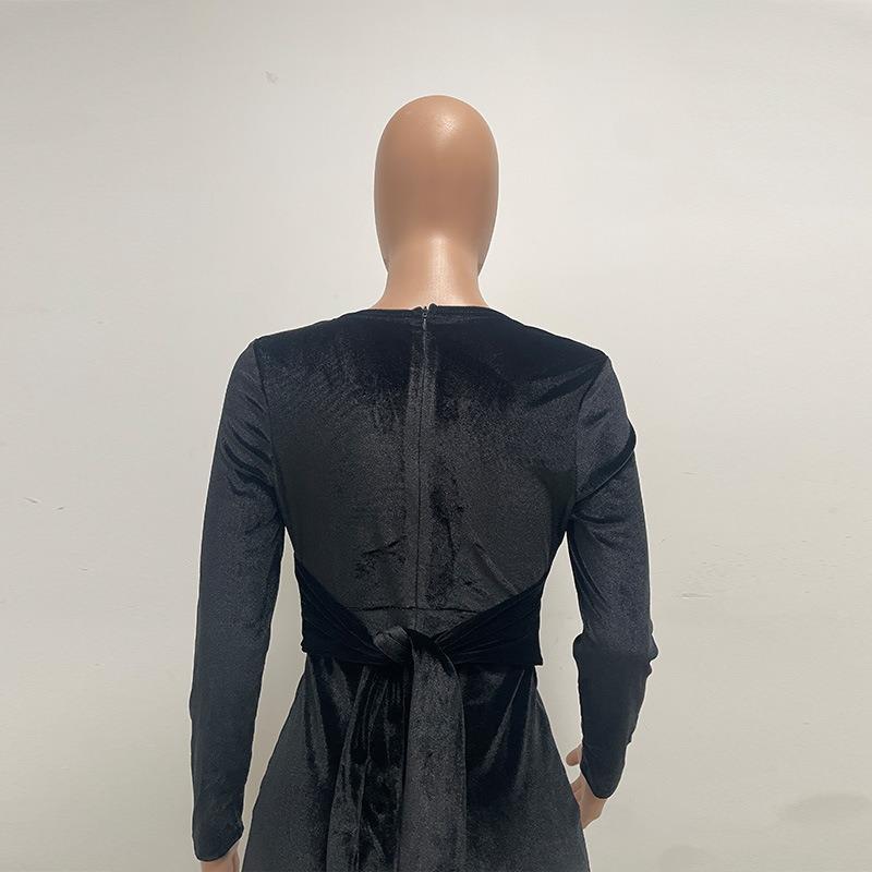 Women's Solid Color Deep V Long Sleeve High Waist Wide Leg Jumpsuit