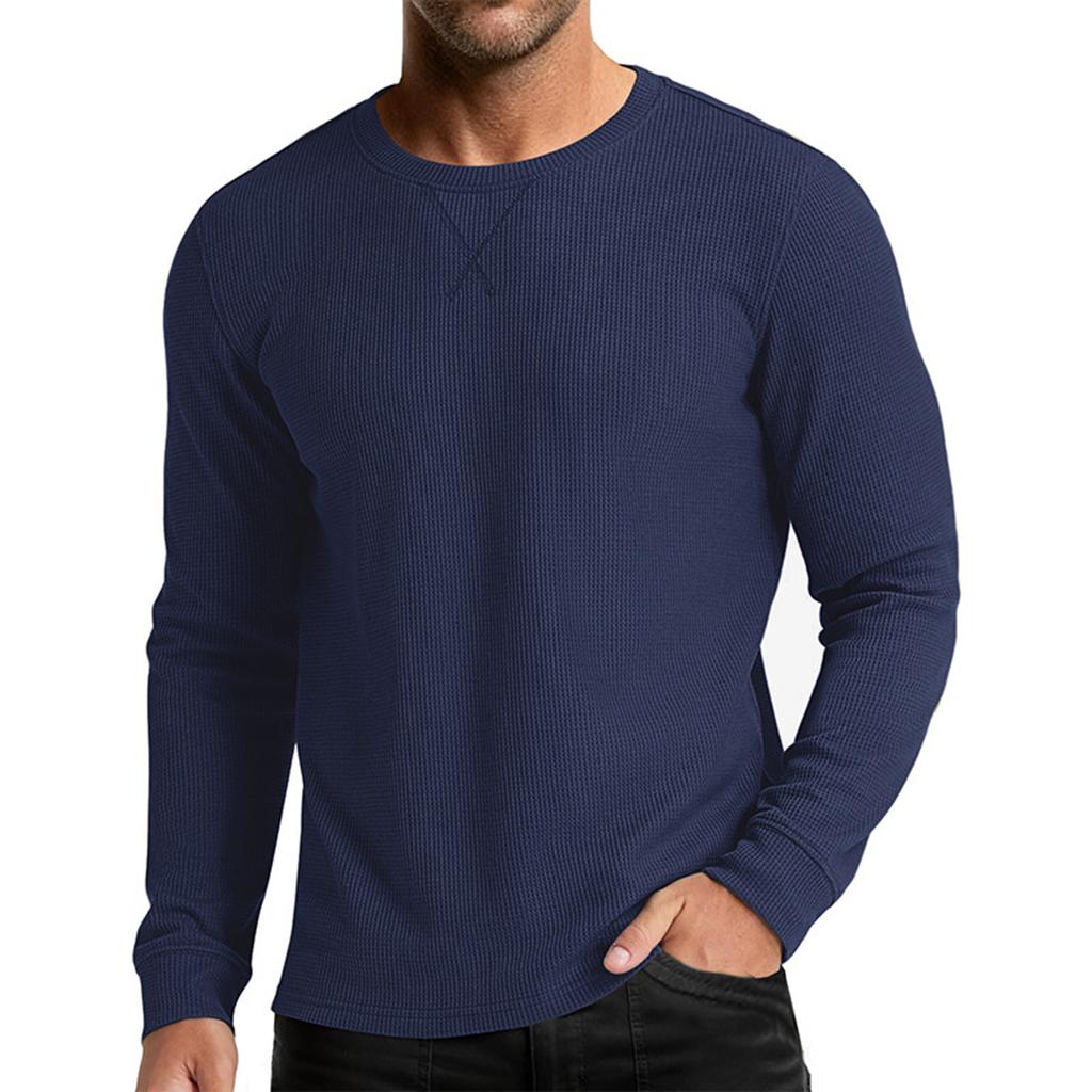 Men's Sporty Casual Round Neck Long Sleeve T-Shirt Knit Base Layer Top