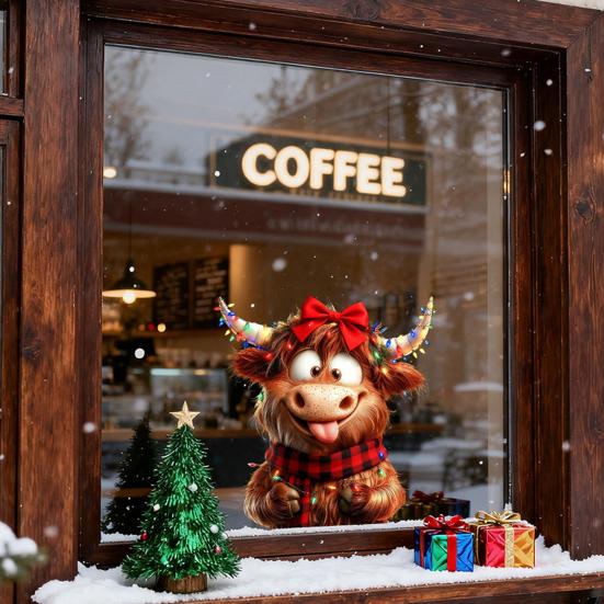 4 st/set Jul Höglandsko Fönsterklistermärke Avtagbar Vattentät Tomtemössa Höglandsboskap Statisk Glasdekal Högtidsfest Dekoration Klistermärke