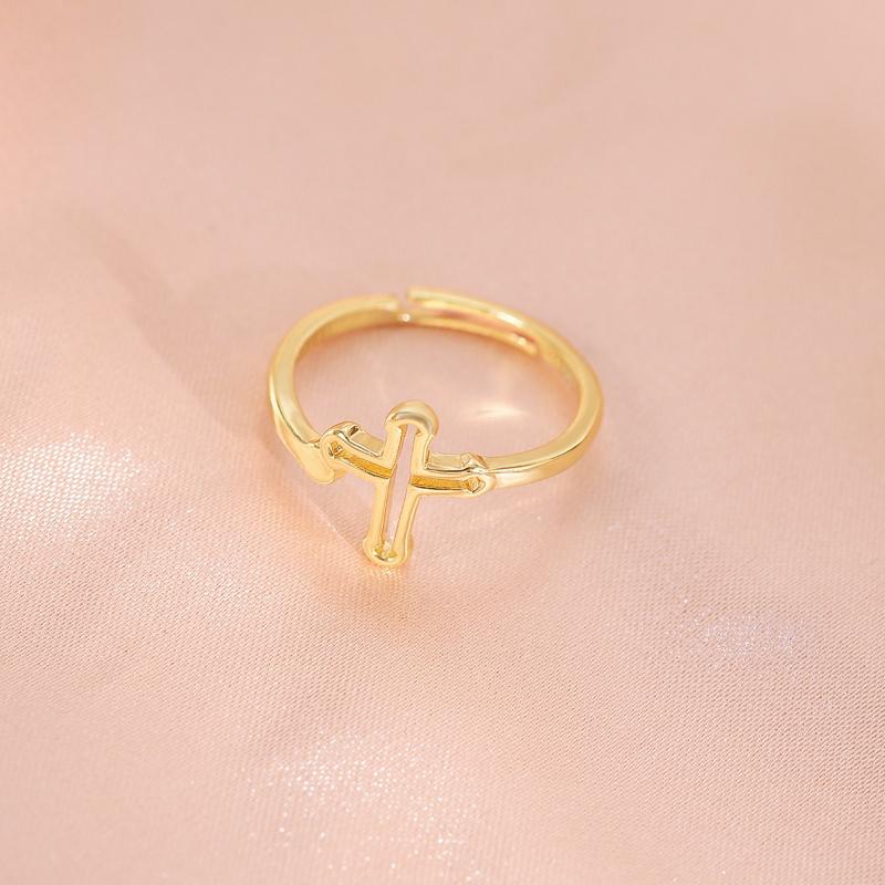 Fashionable and Minimalist Design Hollow Cross Opening Ring, Suitable for Women's Daily Wear, Holiday Gifts
