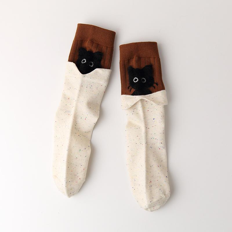 Autumn Winter Peekaboo Cat Cartoon Mid-Calf Socks Kawaii Cute Warm Socks Cotton Home Sleep Sock Soft Comfortable Daily Wear Gift