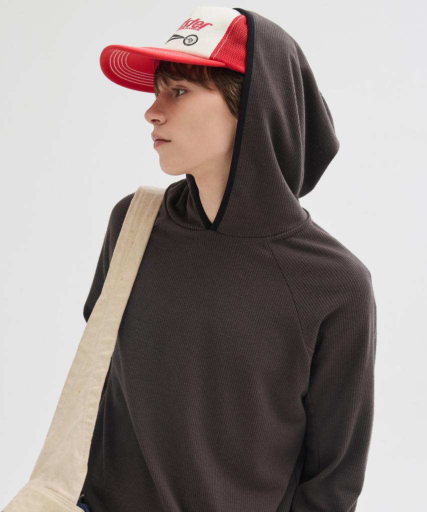 Ribbed Hooded Long Sleeve T-Shirt [Charcoal]