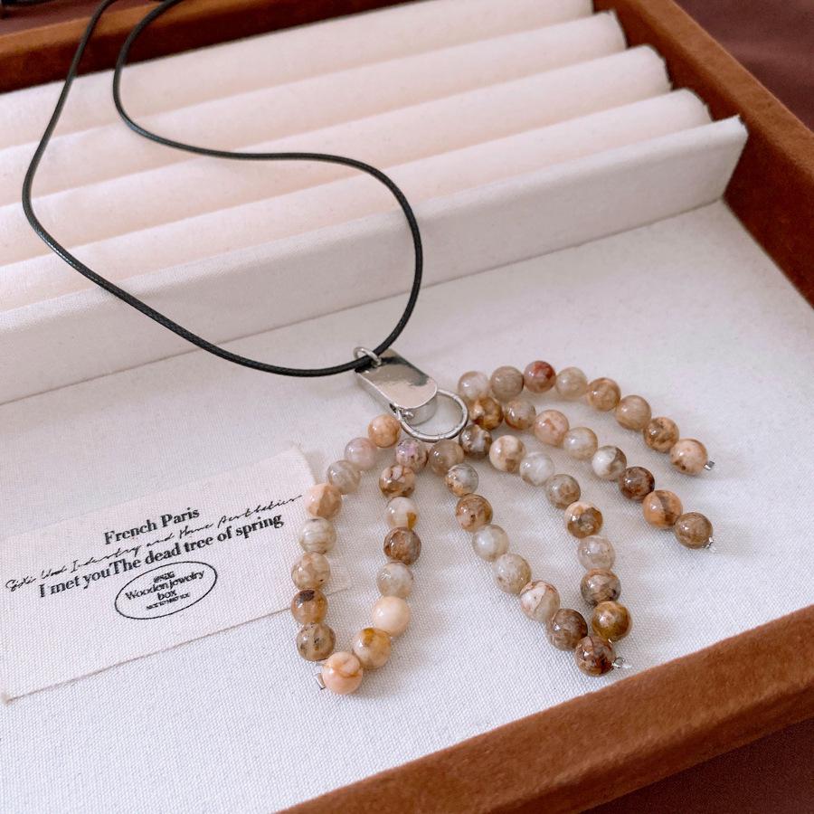 Retro Ethnic Heart Necklace: Wooden Flower Pendant Sweater Chain for Women