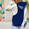 Women Plus Size Long Sleeve Geometric Printed Blue White Hoodie Pullover With Kangaroo Pocket
