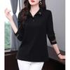 Women's Spring/Autumn Long-Sleeved Collared Oversized T-Shirt for Middle-Aged Mothers, Casual Inner Polo Shirt