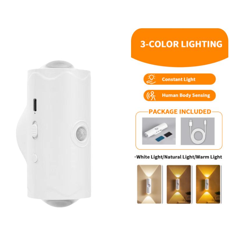 Luz Nocturna LED con Sensor de Movimiento Cambio de Color RGB Recargable por USB Inalámbrica Lámpara de Pared para Dormitorio Escaleras Pasillo Jardín Lámpara de Escalón Magnética