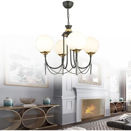 

Люстра Kardelen Lighting Black Aesthetic 4 Piece White Globe Glass Luxury Направленная вверх хрустальная каменная люстра