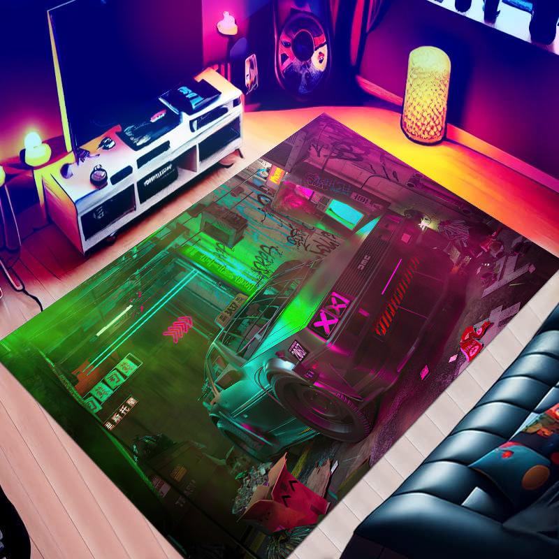 Living Room Carpet  Rock Punk Personalized Car Pattern Rug Living Room Bedroom Anti Slip Mat Home Decoration