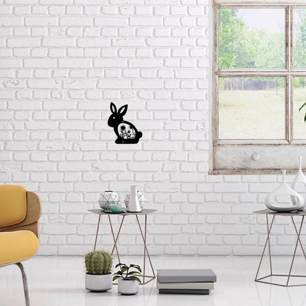 Metal Wall Art Rabbit, Black Iron Sculpture for Indoor Outdoor Home Garden Decor, 9.4x7.9 Inch