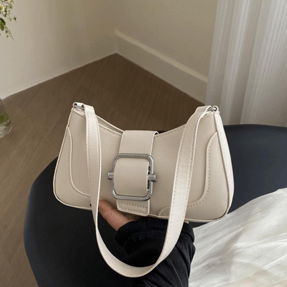 Fashion Vintage Buckle Shoulder Bag Solid Color Y2k Women's Armpit Bag Cuasal Leisure PU Leather Handbag Female
