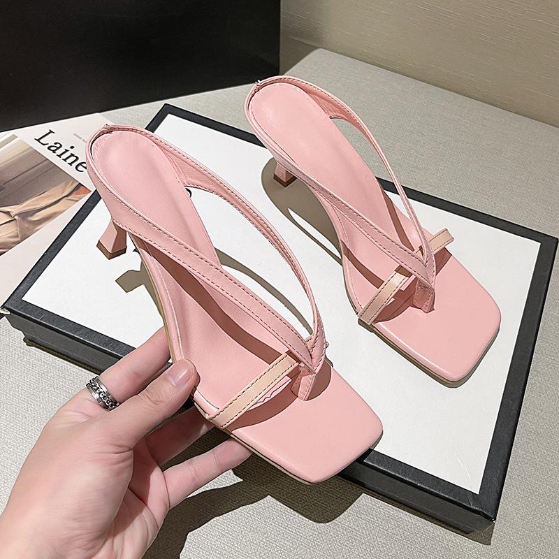 

модные женские летние тапочки 2024 года, однотонные туфли на высоком каблуке, повседневные туфли, шлепанцы, женские тапочки, розовые босоножки, Pantuflas De Mujer 35 розовый