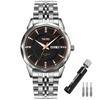 SKMEI Men's Watch Silver Stainless Steel Business Classic Wristwatch Gentleman Waterproof Analog Stylish Simple Date Day Luxury Gift Black