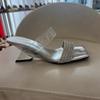 Fashion Open Toed Slippers for Women's 2025 Summer New Style for Outdoor Wear Square Toe Rhinestone Cross Cut High-heeled Sandals Women