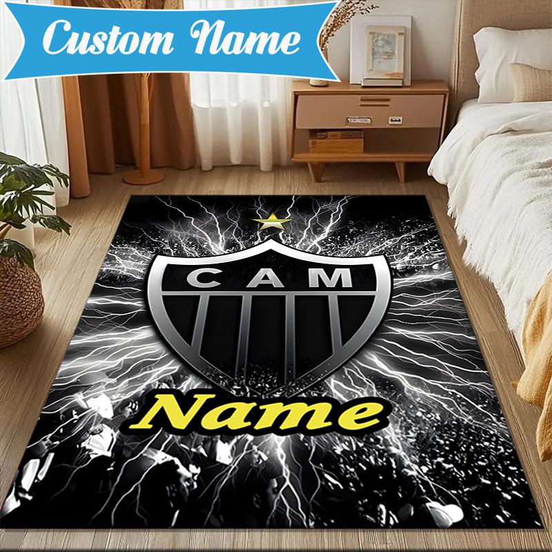 Custom Name Atletico Football Emblem Rug Game Carpet, Floor Mat for Bedroom Living Room Entryway Rug, Home Decor Idea Gift for Christmas Birthday