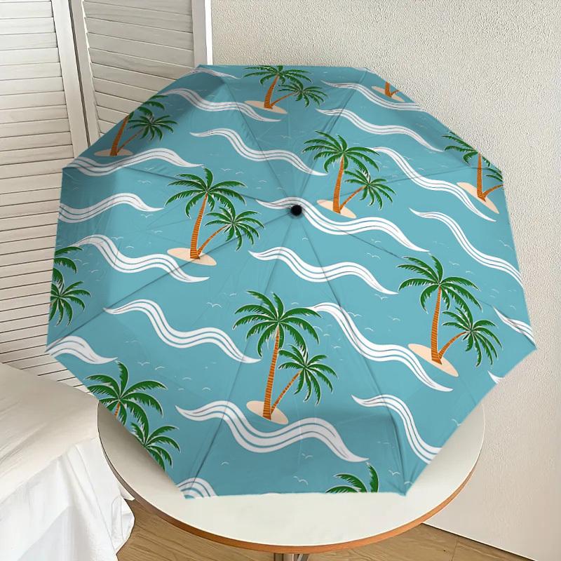 1PC Palm Trees Beach Umbrella-8-Rib Reinforced Portable Folding Travel Suitable for All Seasons Outdoor Daily Use-G350