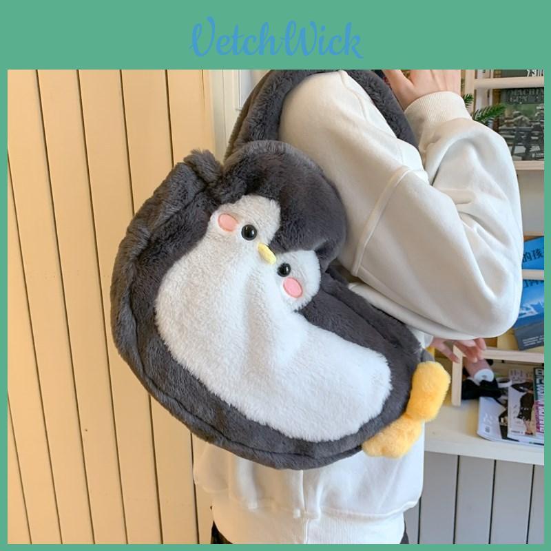 Plush Penguin Handbag With Inner Zipper Pocket For Women