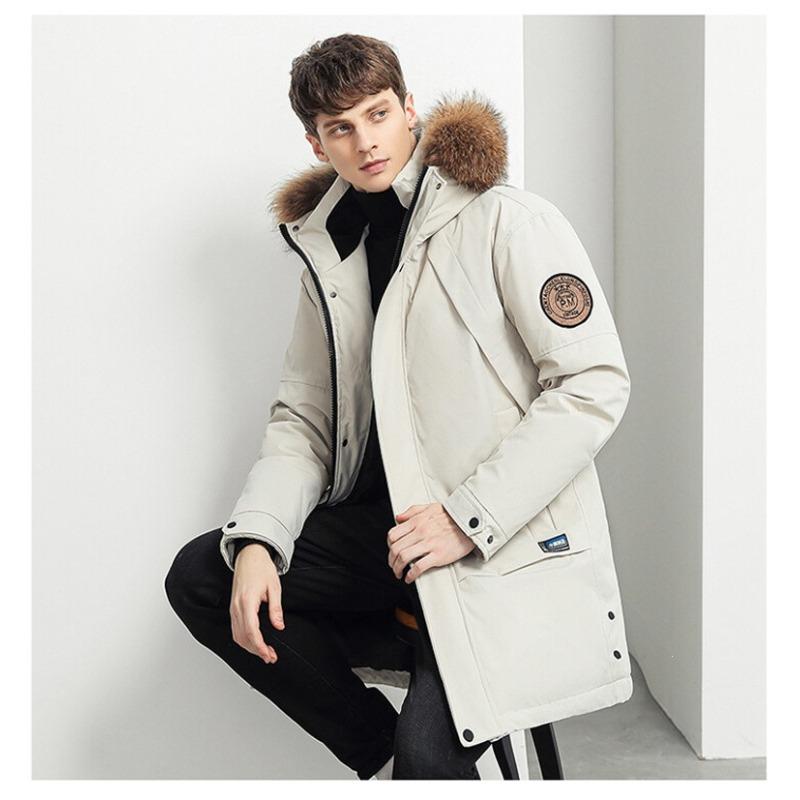 Winter new medium and long fashion men's clothing loose down jacket thickened fur collar jacket