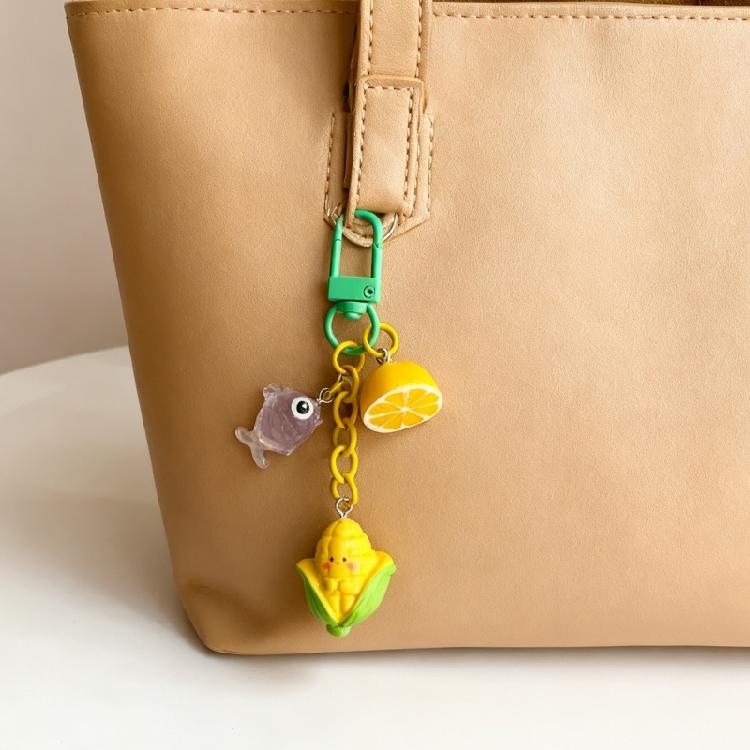 Colorful Lemon Corn Fish Keyring Pendant Key Chain Stylish Ornament For Travel Luggage Label Bags Resin Craft