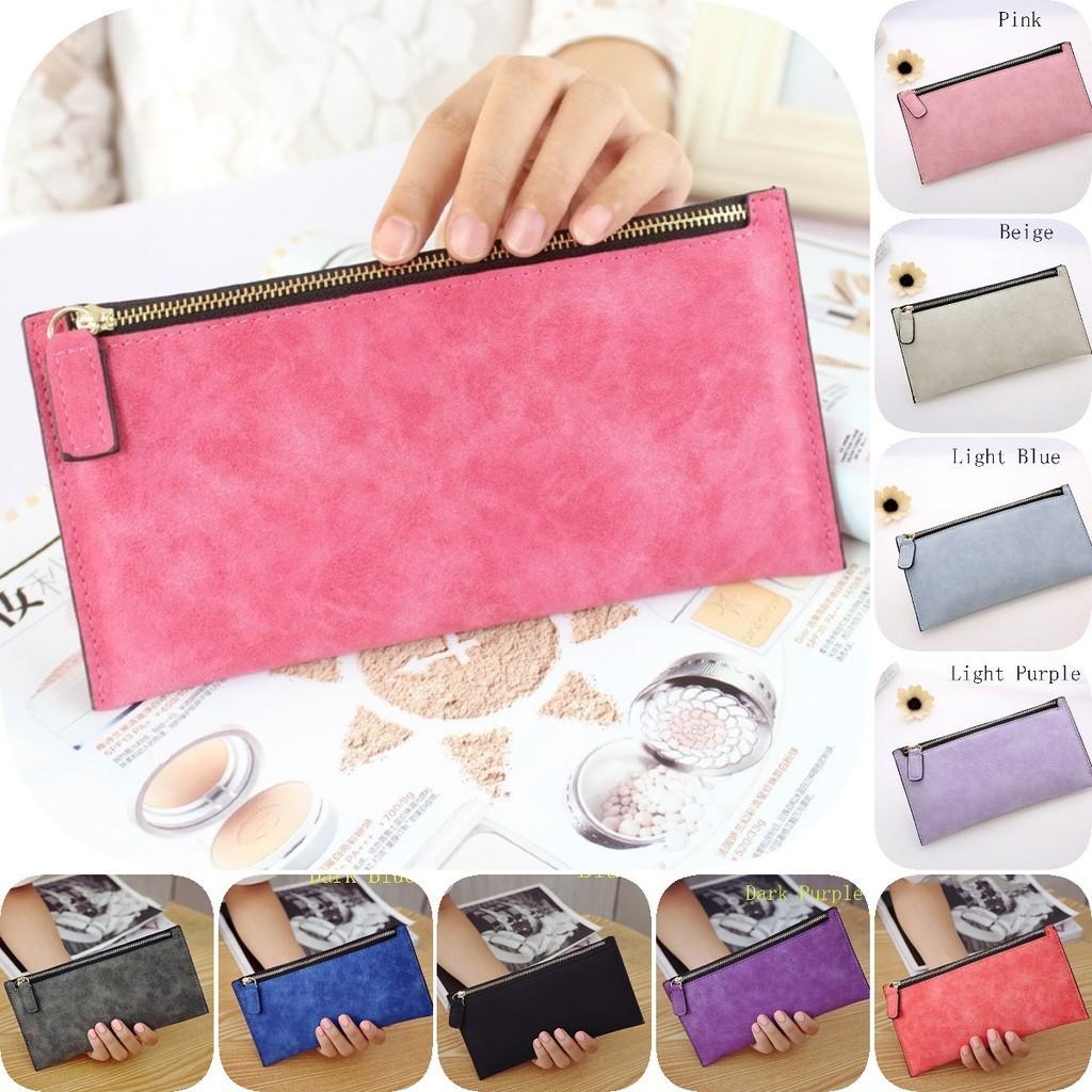 New Fashionable European American Simple Matte Long Wallet Women Thin Zip Wallet Student Clutch Card Holder