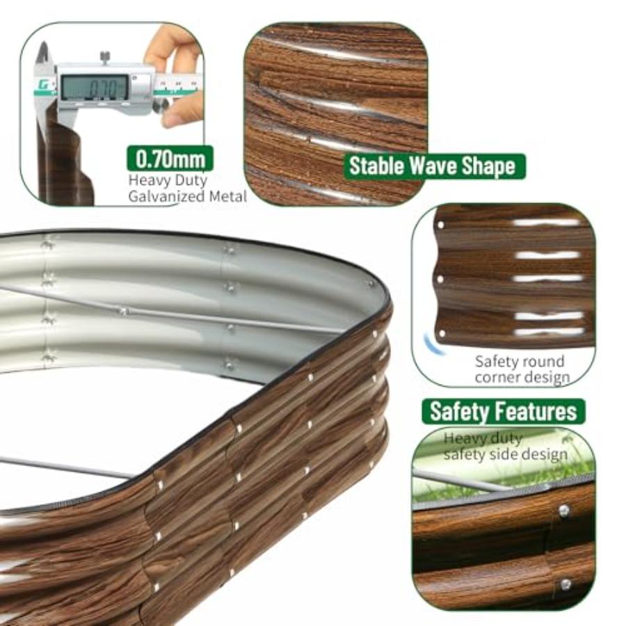 2 Pcs 6x3x1ft Raised Garden Bed Kit Outdoor Oval Metal Garden Planter Ground Planter Box for Gardening Vegetables Flowers Brown