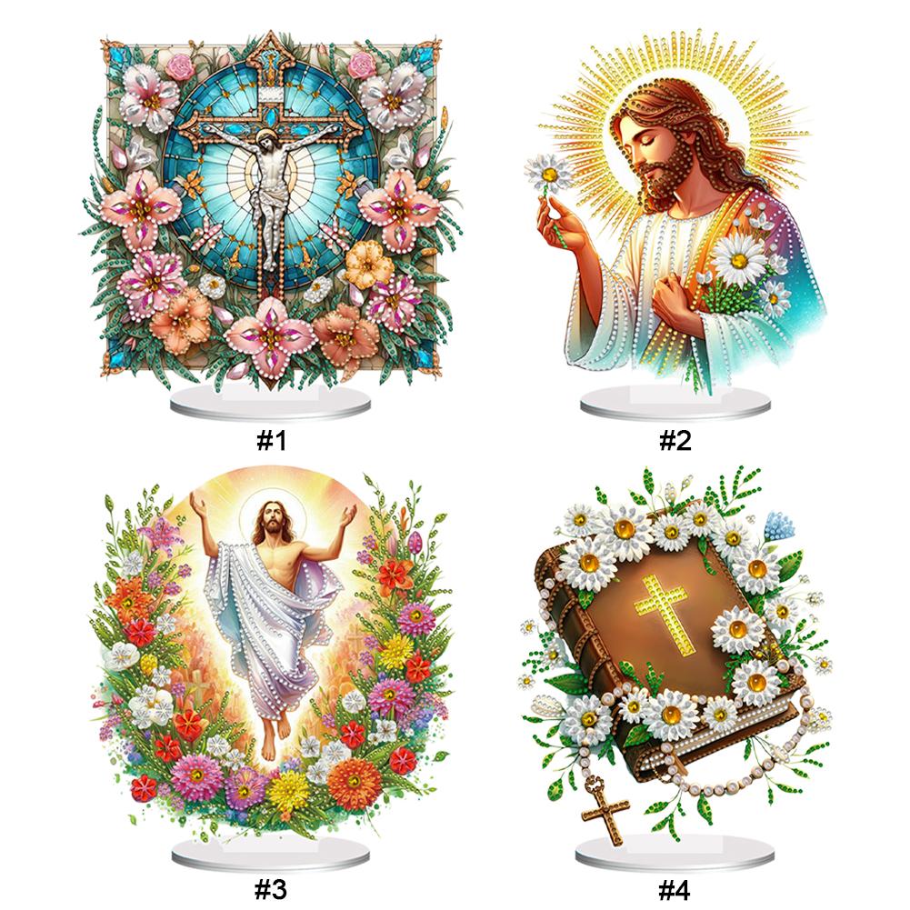 Acrylic Special Shape Cross Jesus Diamond Painting Tabletop Ornaments Kit Desktop Diamond Art Kits Rhinestones Desktop Ornaments